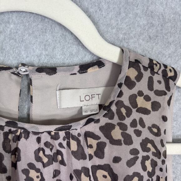 LOFT Dress XS Tiered Leopard Ruffle Hem Animal Print Preppy Twee Neutral Resort - Picture 6 of 12